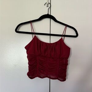 Ruched Burgundy Cropped Tank Top